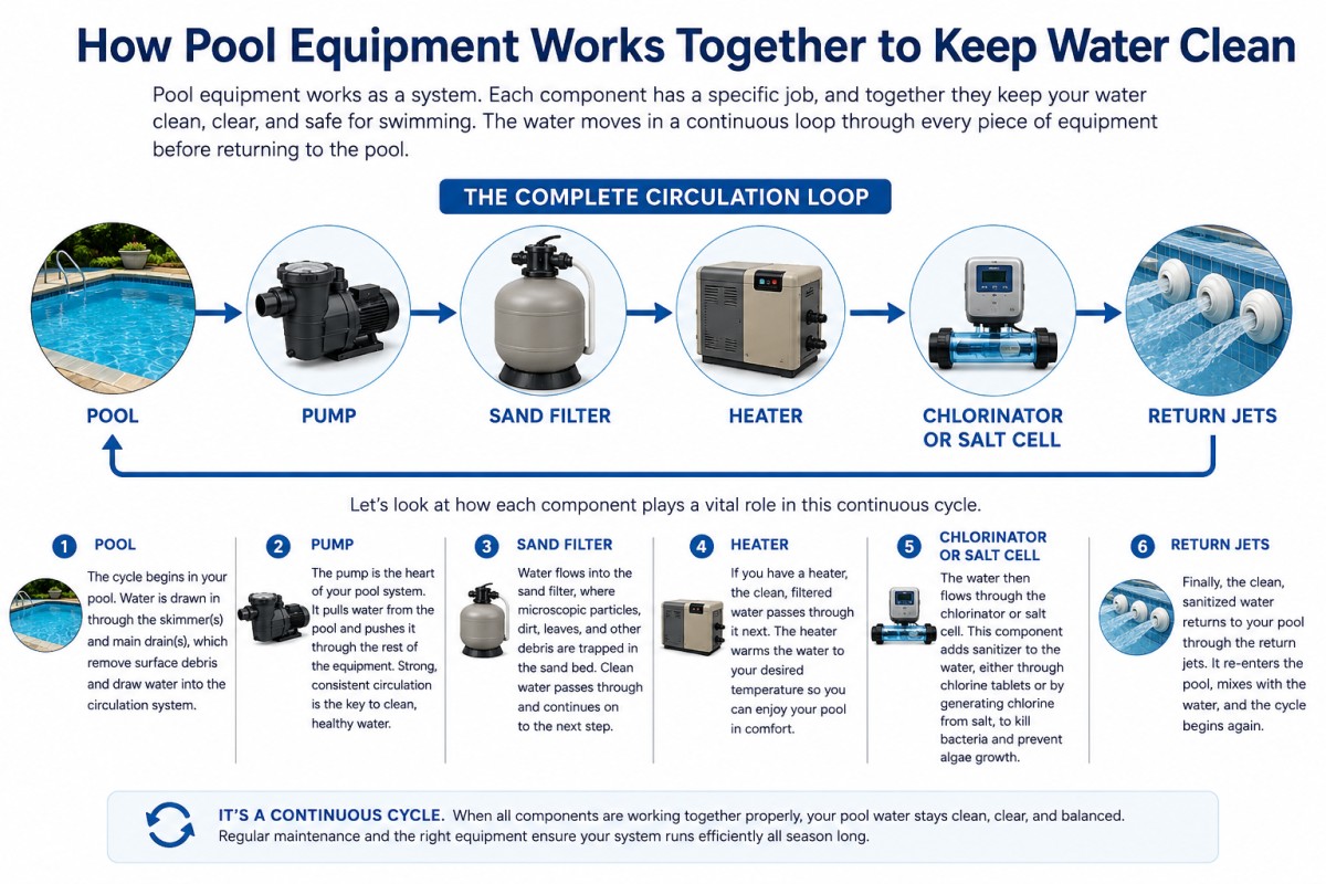 how pool equipment circulates water efficiently
